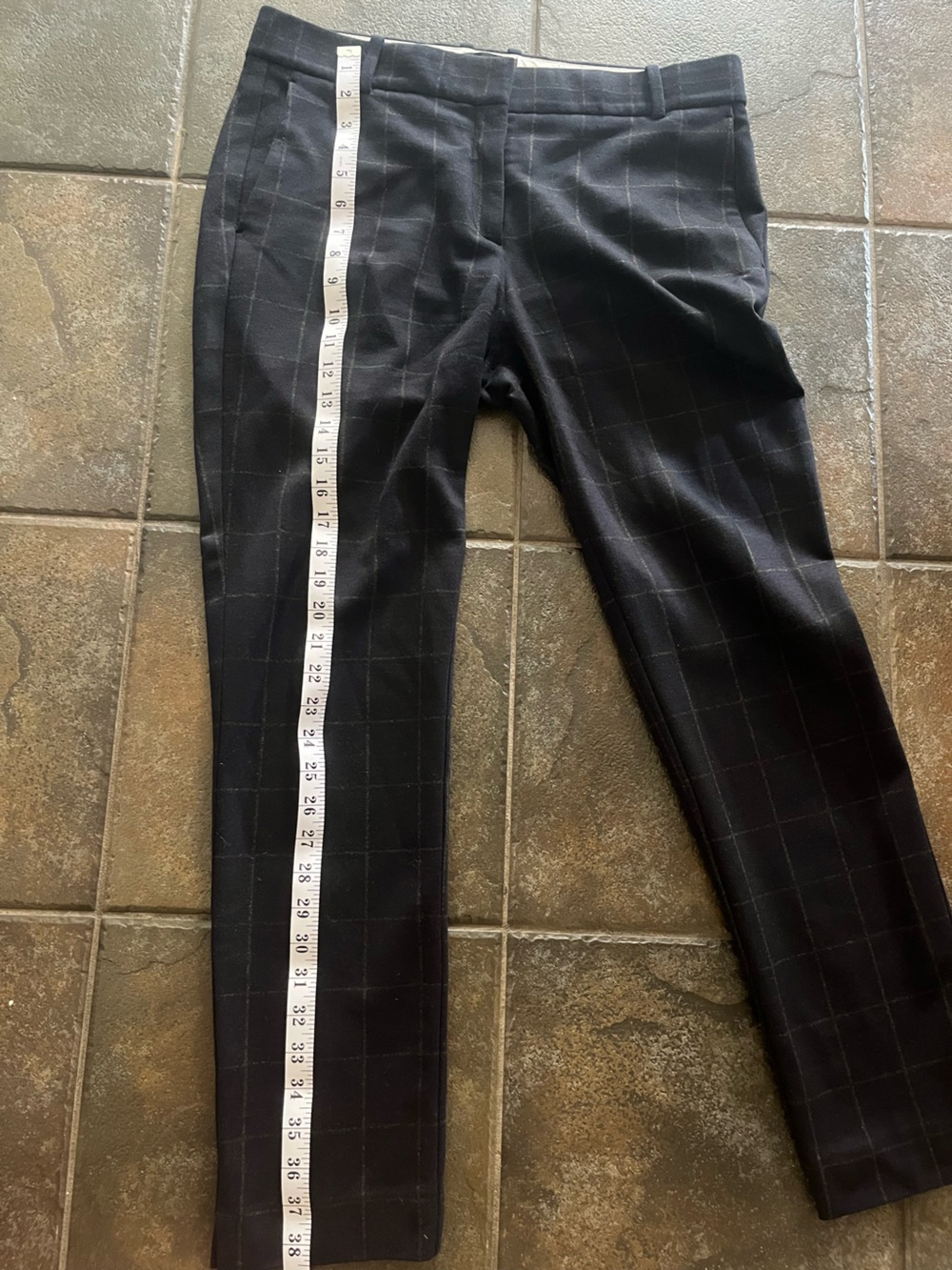Theory Straight Trouser Navy Windowpane Knit Pants Size 8 Stretch Career Office - Picture 8 of 10
